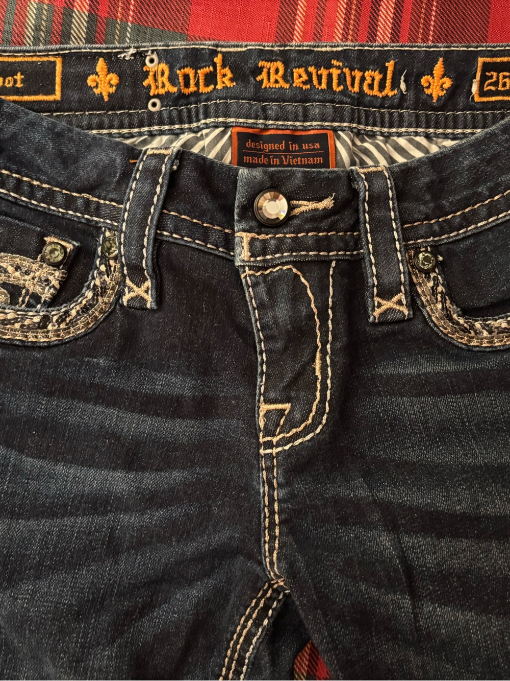 Rock Revival Women's Dark Indigo Boot Cut Jeans with Embroidered Pockets